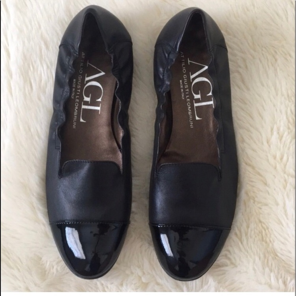 AGL Black Cap Toe Flats